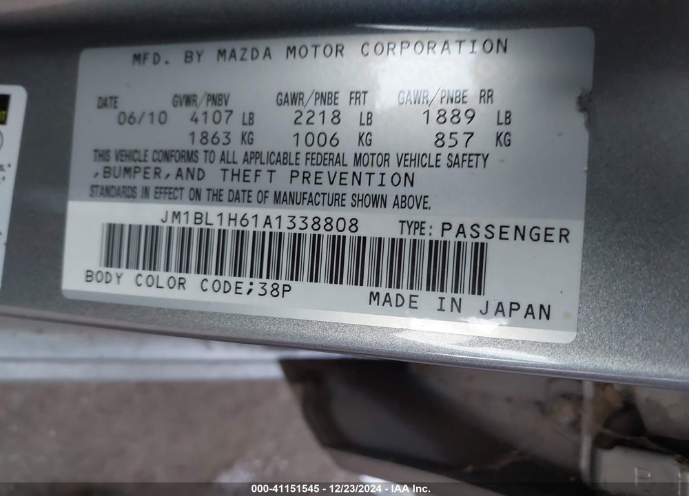 2010 MAZDA 3 S SPORT VIN: JM1BL1H61A1338808