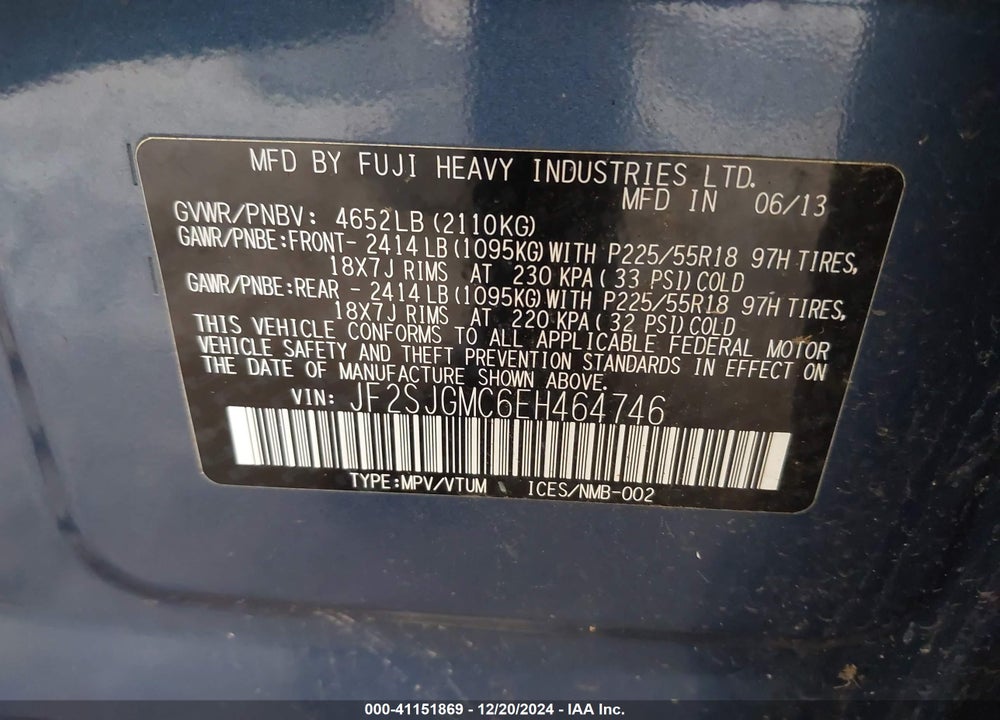 2014 SUBARU FORESTER 2.0XT TOURING VIN: JF2SJGMC6EH464746