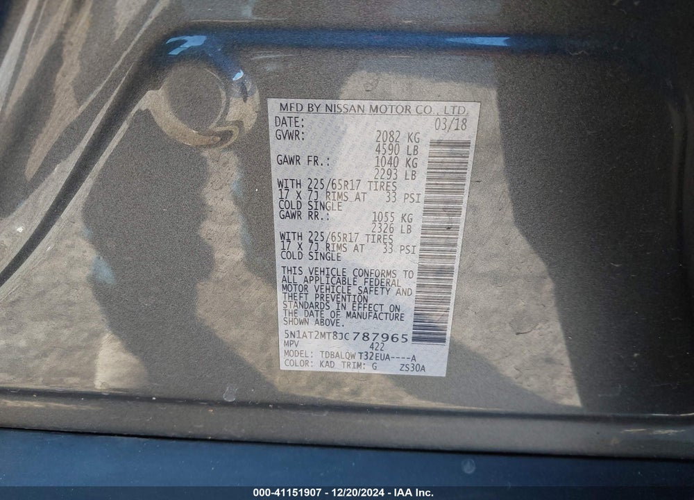 2018 NISSAN ROGUE VIN: 5N1AT2MT8JC787965