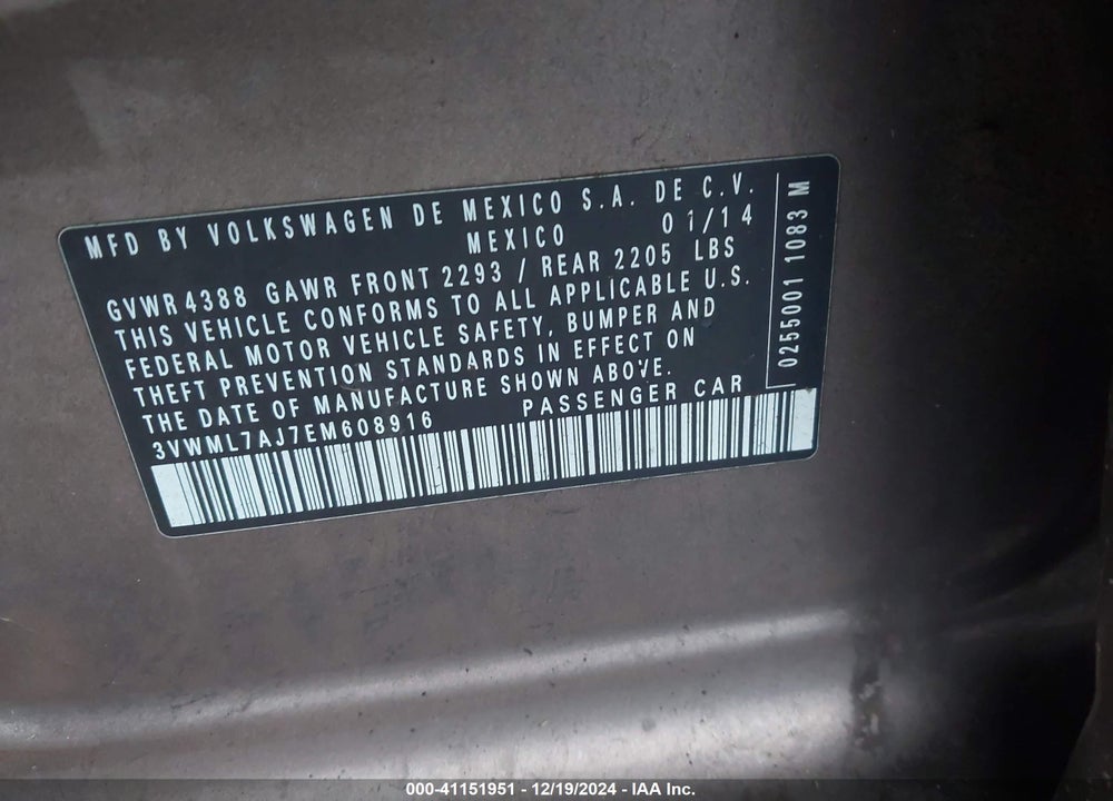2014 VOLKSWAGEN JETTA SPORTWAGEN 2.0L TDI VIN: 3VWML7AJ7EM608916