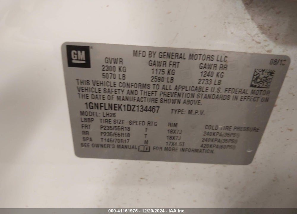 2013 CHEVROLET EQUINOX VIN: 1GNFLNEK1DZ134467