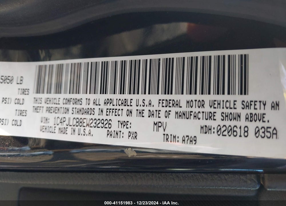 2014 JEEP CHEROKEE VIN: 1C4PJLCB8EW232926