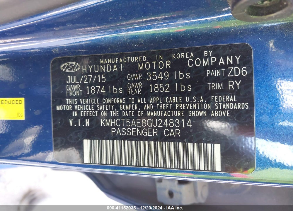 2016 HYUNDAI ACCENT SE VIN: KMHCT5AE8GU248314