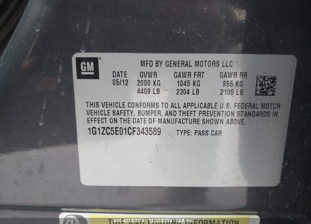 2012 CHEVROLET MALIBU VIN: 1G1ZC5E01CF343589