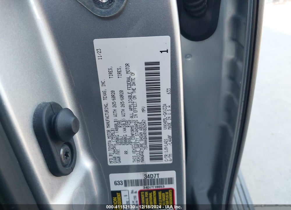 2024 TOYOTA SEQUOIA PLATINUM VIN: 7SVAAABAXRX026547