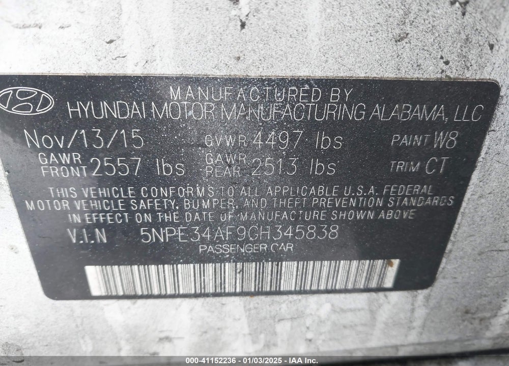 2016 HYUNDAI SONATA SPORT VIN: 5NPE34AF9GH345838