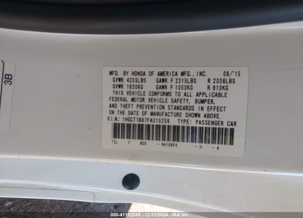 2015 HONDA ACCORD VIN: 1HGCT1B87FA015256