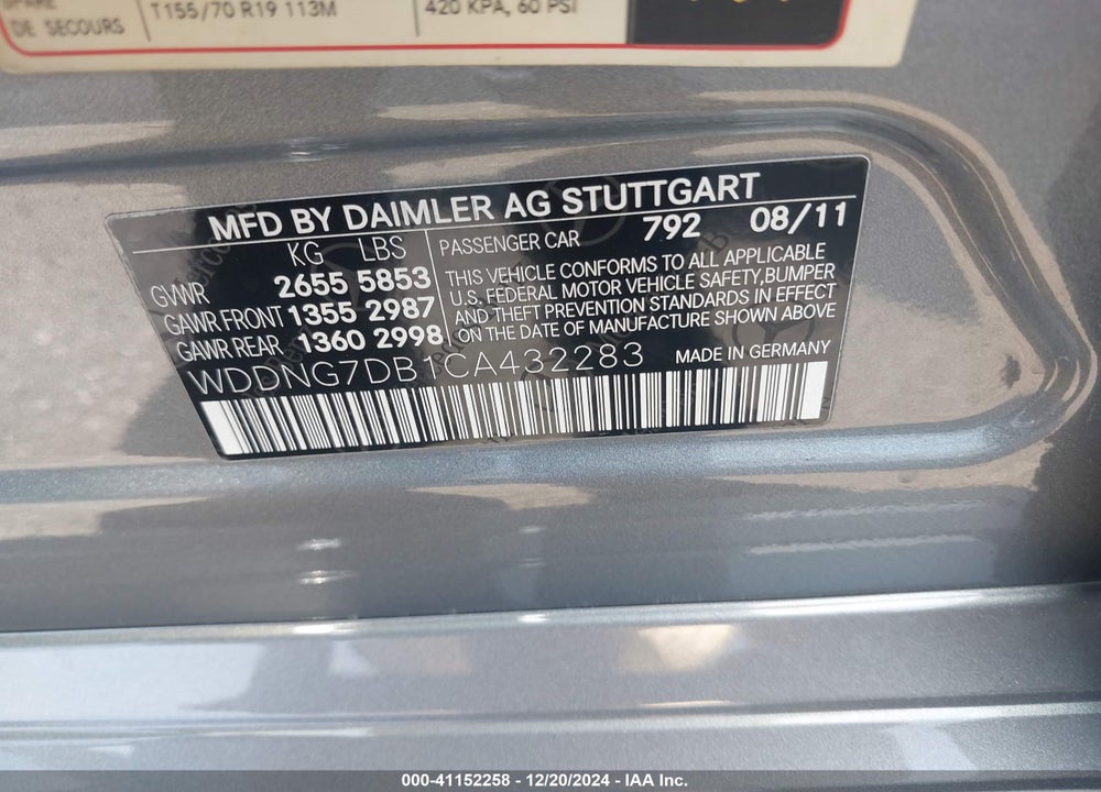 2012 MERCEDES-BENZ S 550 VIN: WDDNG7DB1CA432283