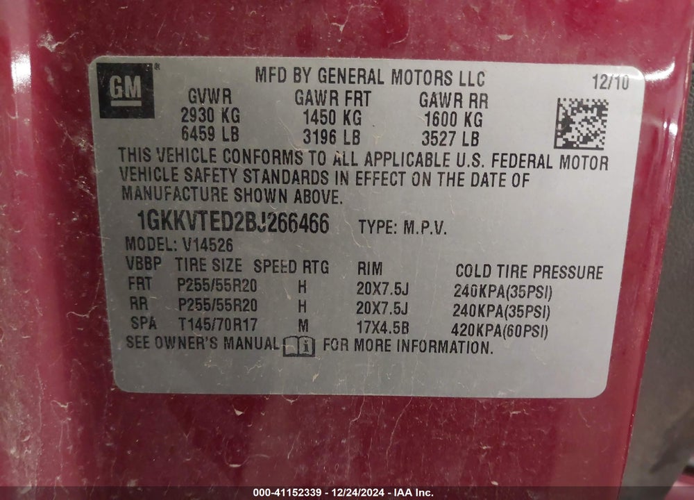 2011 GMC ACADIA VIN: 1GKKVTED2BJ266466