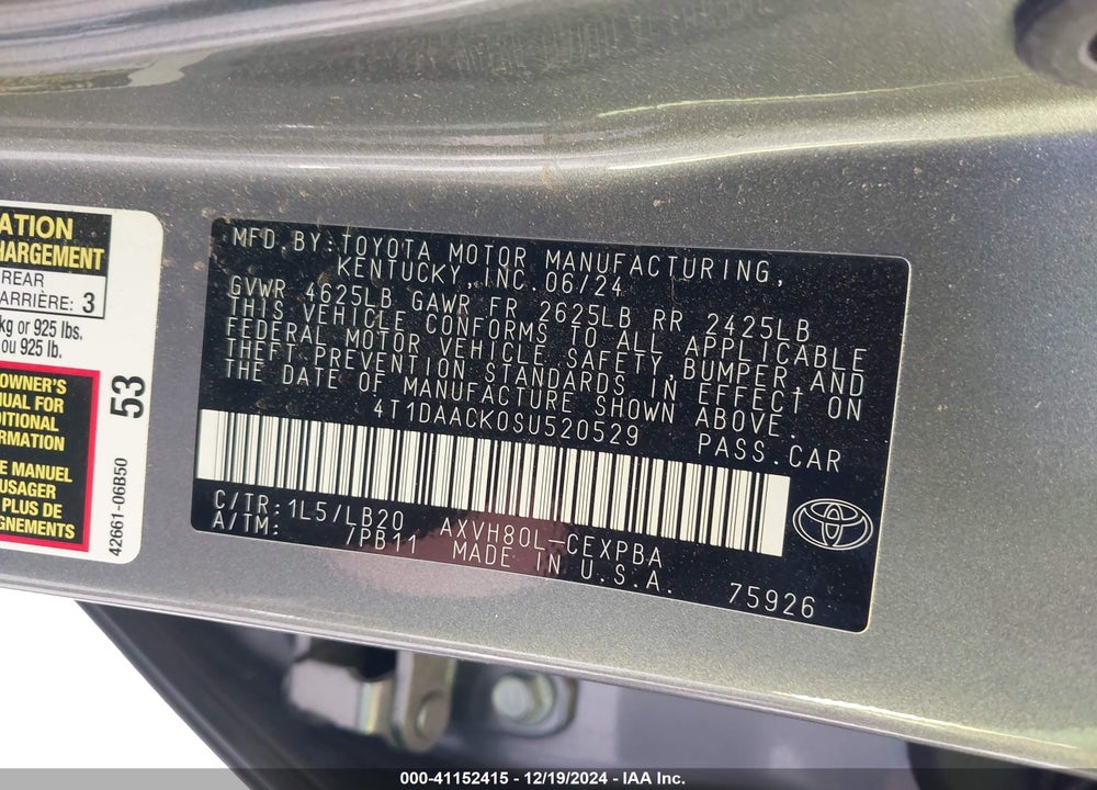 2025 TOYOTA CAMRY VIN: 4T1DAACK0SU520529