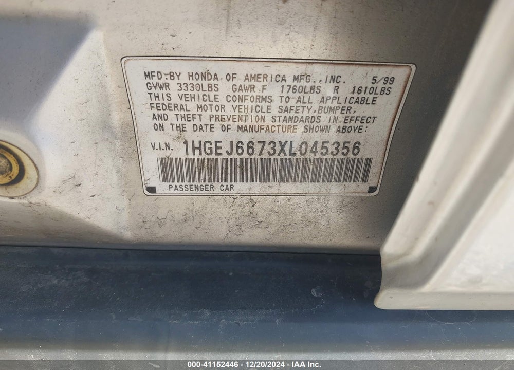 1999 HONDA CIVIC LX VIN: 1HGEJ6673XL045356