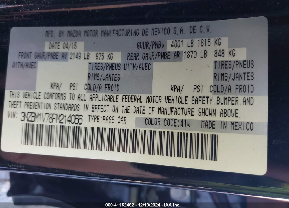 2015 MAZDA 3 I TOURING VIN: 3MZBM1V78FM214066
