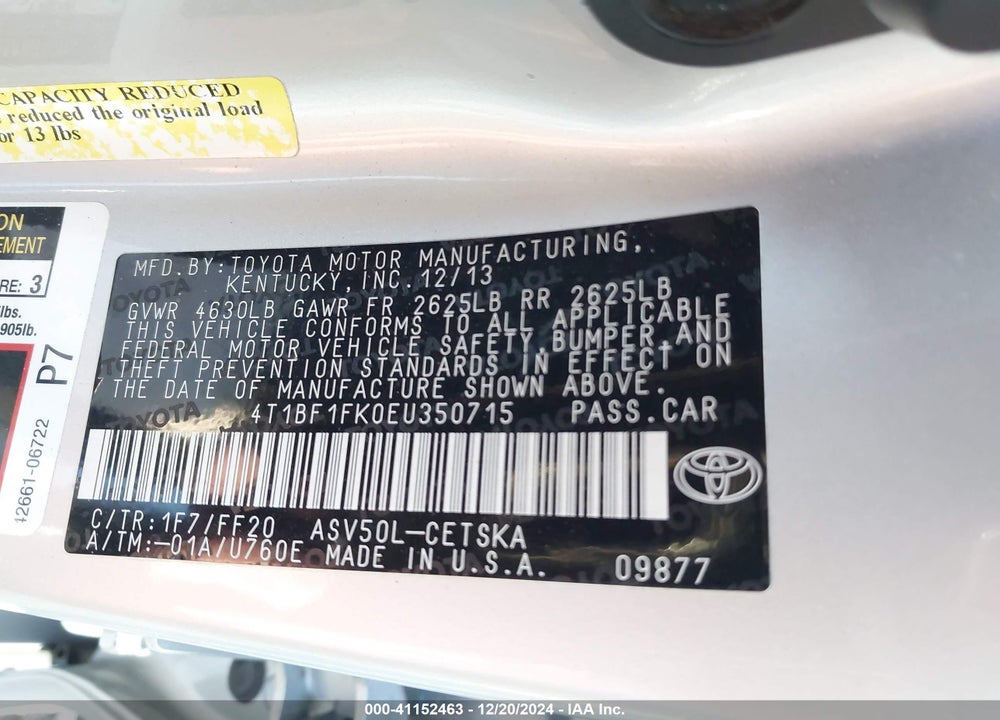 2014 TOYOTA CAMRY VIN: 4T1BF1FK0EU350715