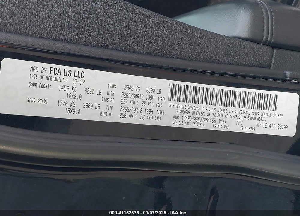 2018 DODGE DURANGO SXT RWD VIN: 1C4RDHAGXJC254465