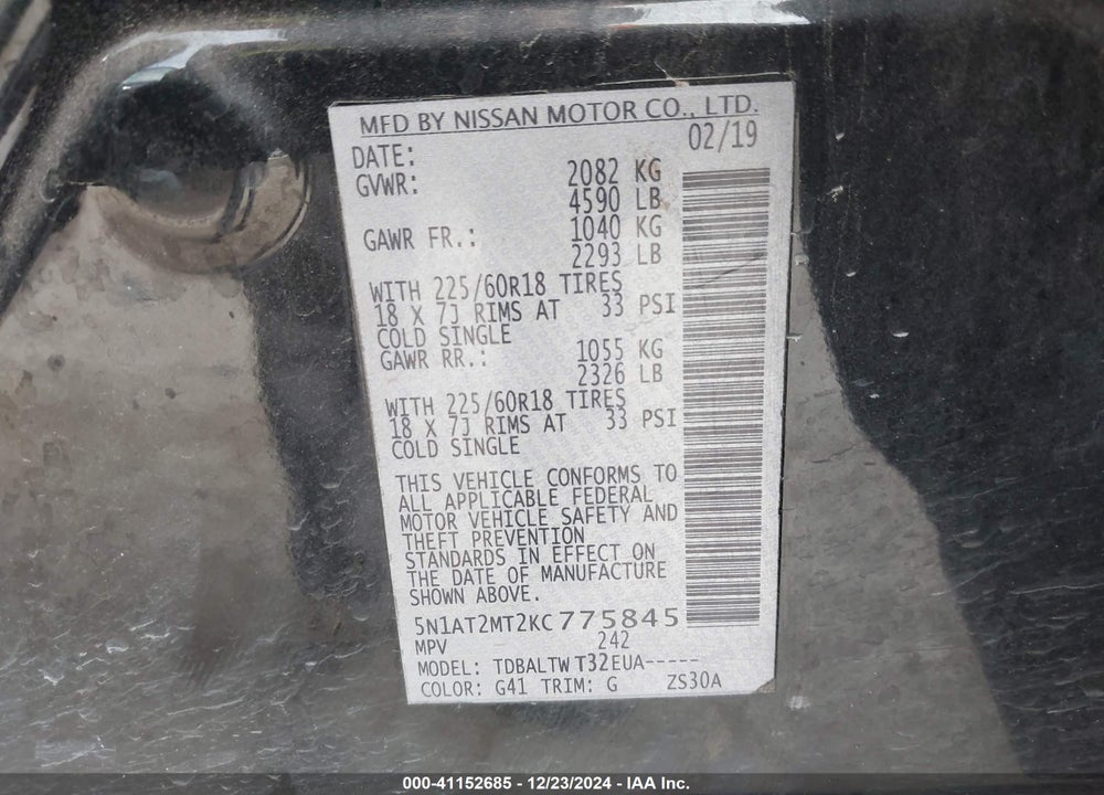 2019 NISSAN ROGUE VIN: 5N1AT2MT2KC775845