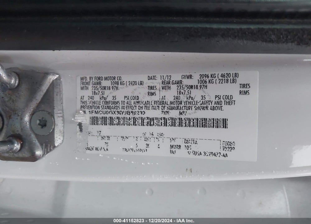 2013 FORD ESCAPE SE VIN: 1FMCU0GX3DUB89239