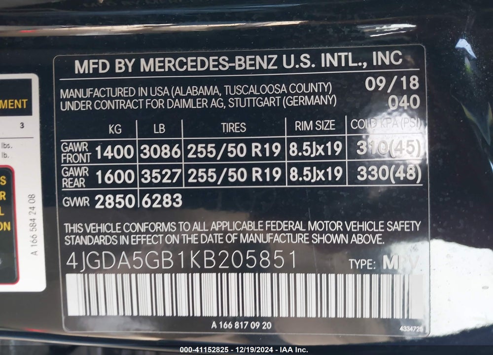 2019 MERCEDES-BENZ GLE 400 4MATIC VIN: 4JGDA5GB1KB205851