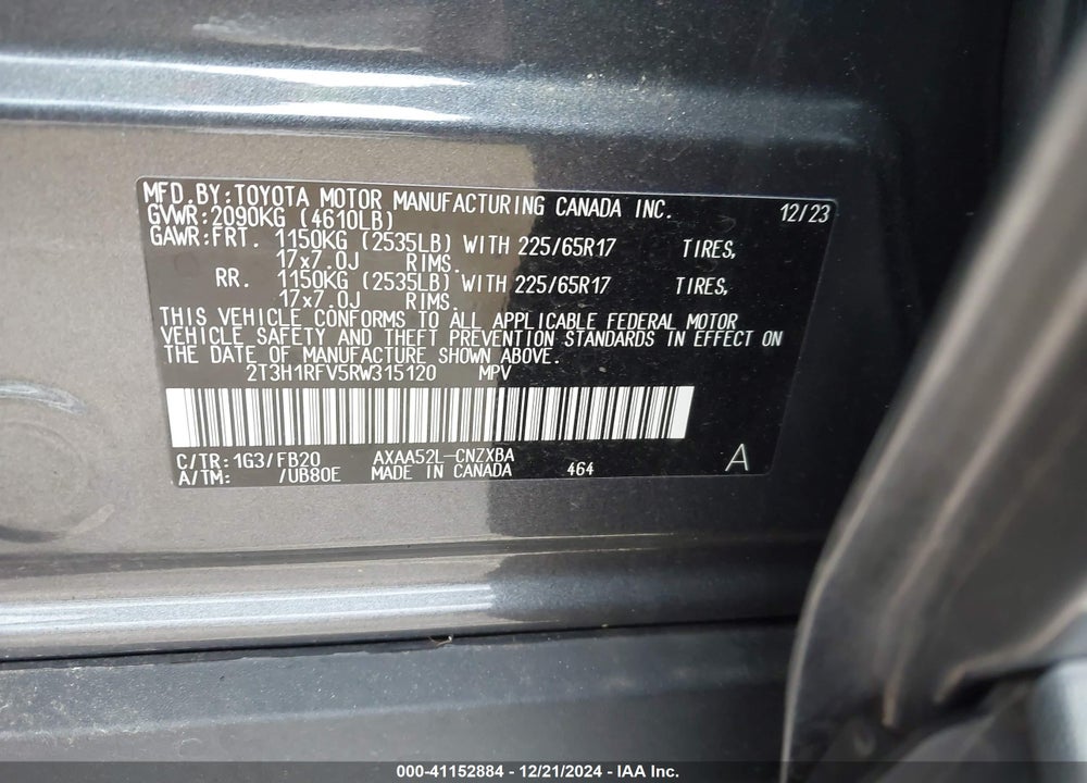 2024 TOYOTA RAV4 VIN: 2T3H1RFV5RW315120