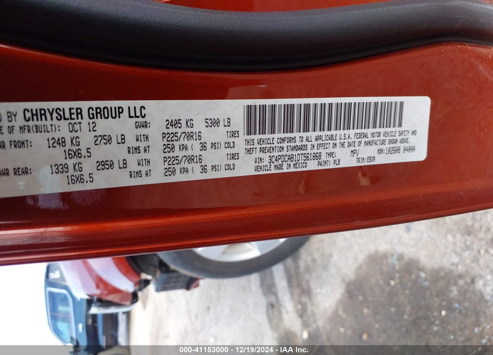 2013 DODGE JOURNEY AMERICAN VALUE PKG VIN: 3C4PDCAB1DT561868
