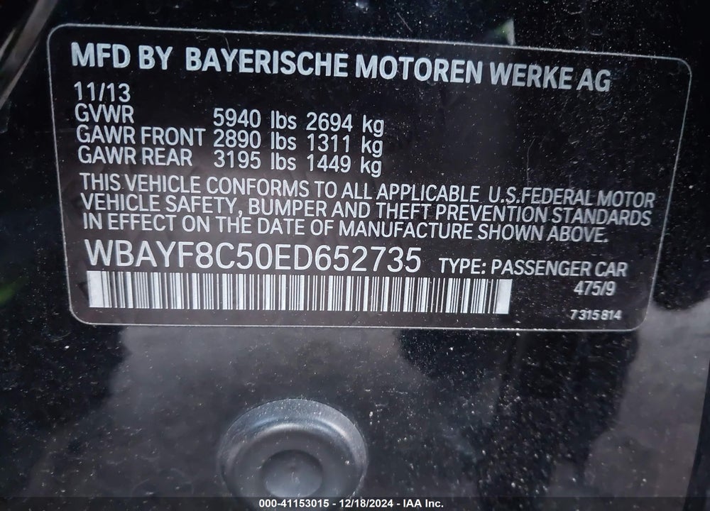 2014 BMW ALPINA B7 XDRIVE VIN: WBAYF8C50ED652735