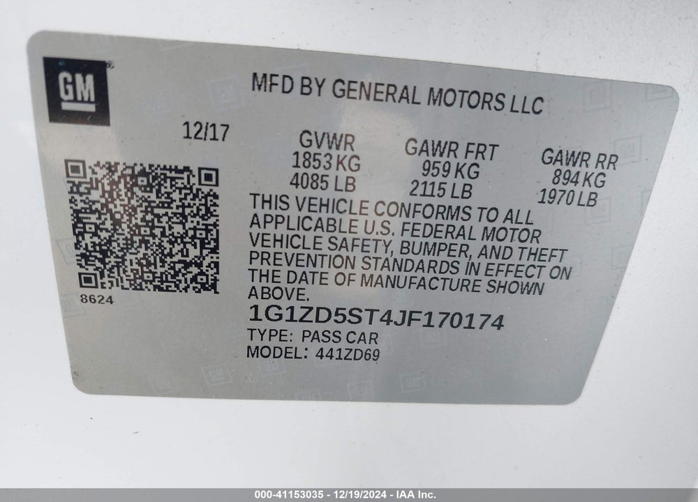 2018 CHEVROLET MALIBU VIN: 1G1ZD5ST4JF170174