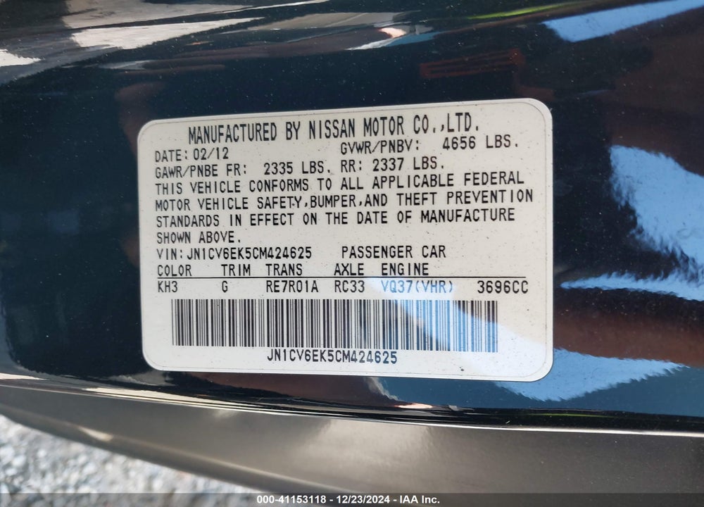 2012 INFINITI G37 JOURNEY VIN: JN1CV6EK5CM424625