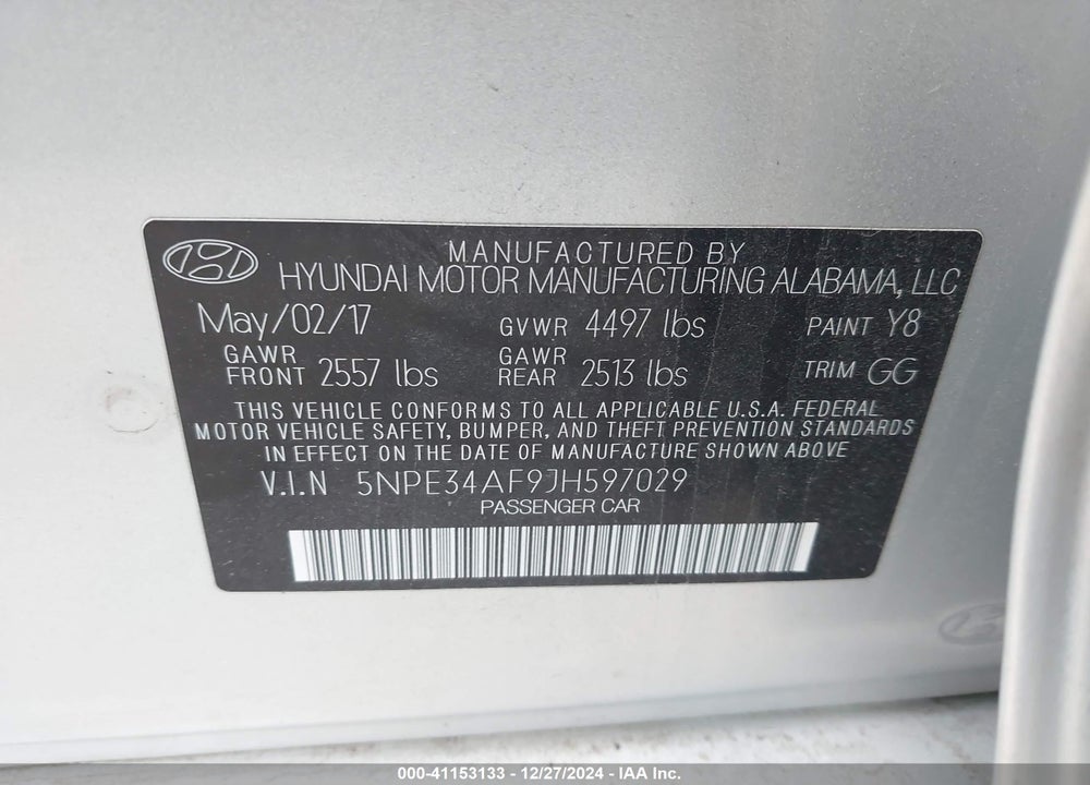 2018 HYUNDAI SONATA VIN: 5NPE34AF9JH597029