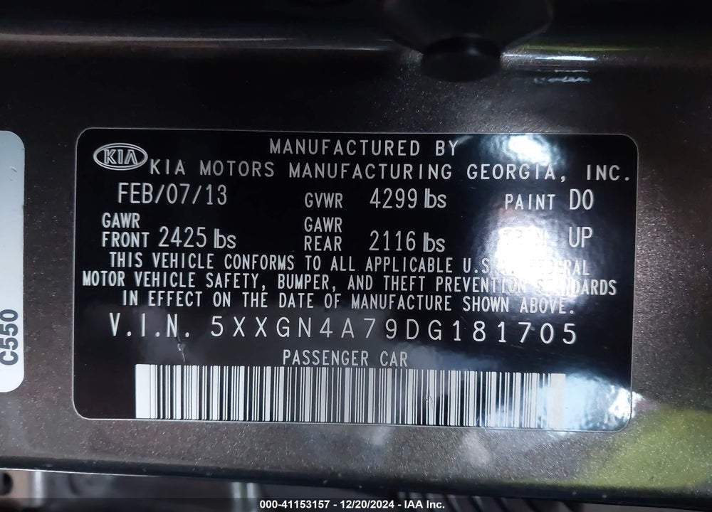 2013 KIA OPTIMA EX VIN: 5XXGN4A79DG181705