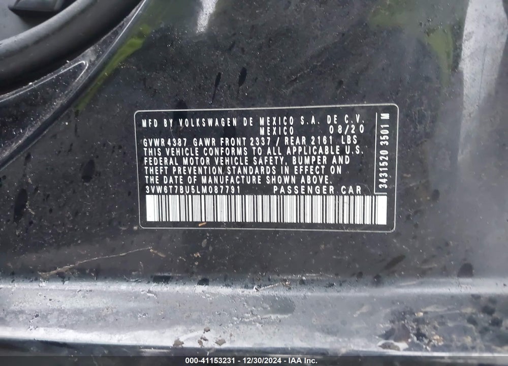 2020 VOLKSWAGEN JETTA GLI VIN: 3VW6T7BU5LM087791