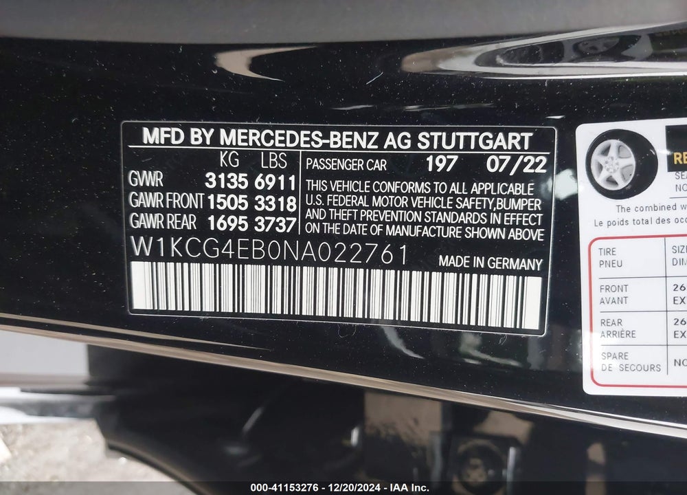 2022 MERCEDES-BENZ EQS 580 4MATIC VIN: W1KCG4EB0NA022761