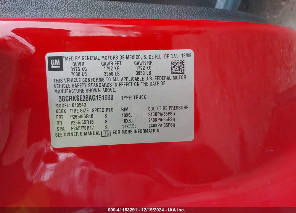 2010 CHEVROLET SILVERADO 1500 LT VIN: 3GCRKSE38AG151990