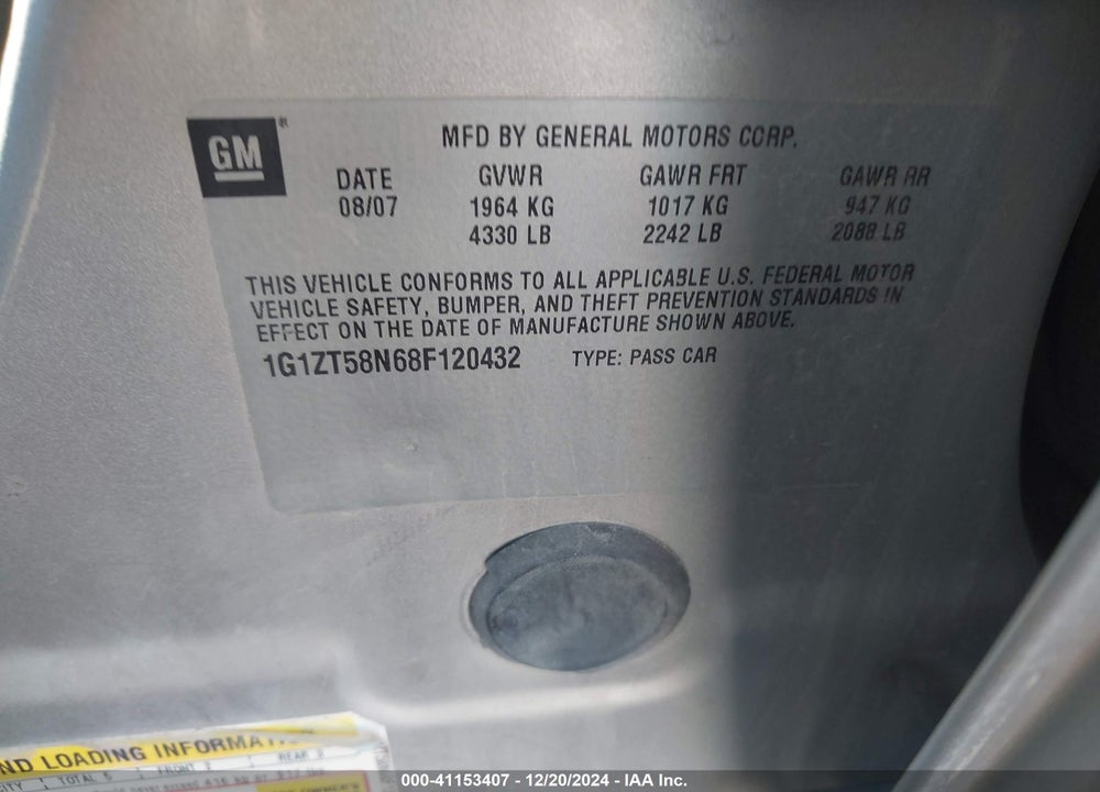 2008 CHEVROLET MALIBU VIN: 1G1ZT58N68F120432