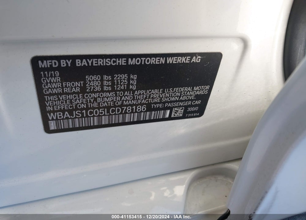2020 BMW 540I VIN: WBAJS1C05LCD78186