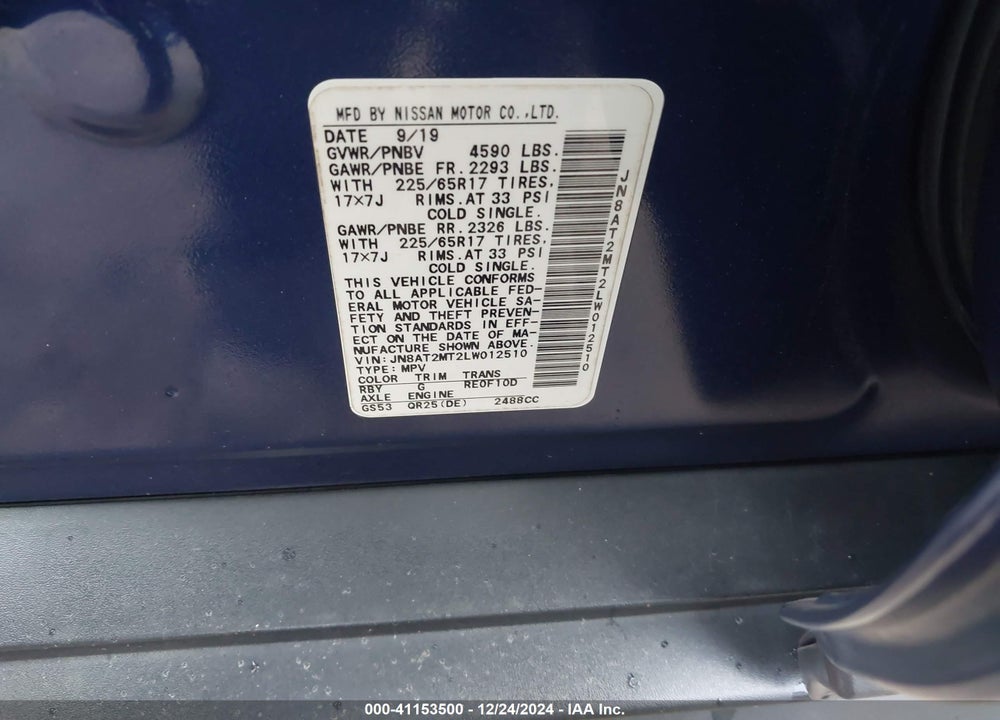 2020 NISSAN ROGUE VIN: JN8AT2MT2LW012510