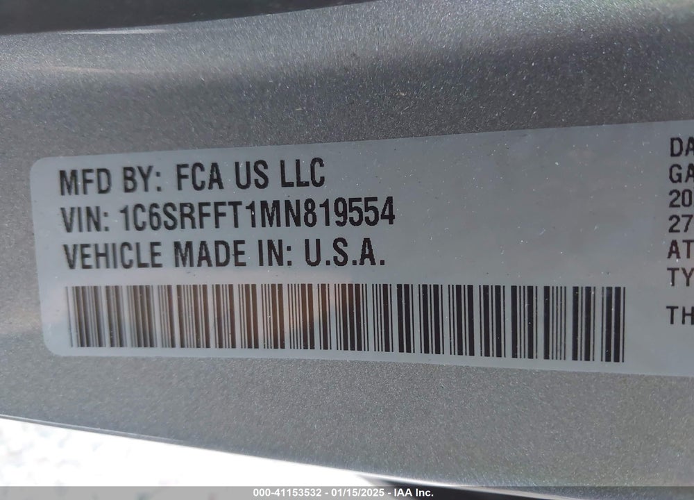 2021 RAM 1500 VIN: 1C6SRFFT1MN819554