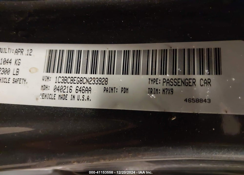 2012 CHRYSLER 200 VIN: 1C3BCBEG8CN233928