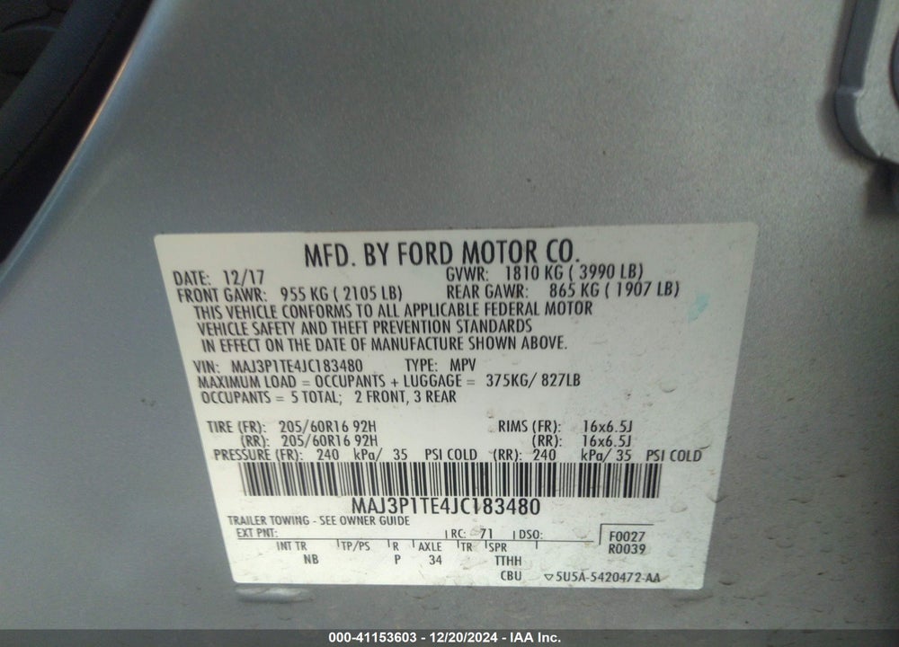 2018 FORD ECOSPORT SE VIN: MAJ3P1TE4JC183480