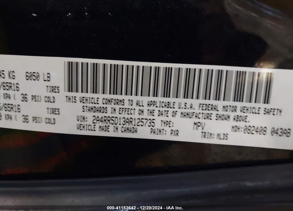 2010 CHRYSLER TOWN & COUNTRY TOURING VIN: 2A4RR5D13AR125735