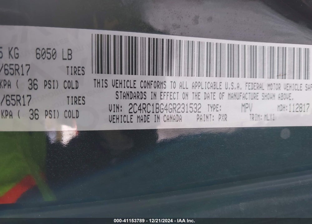 2016 CHRYSLER TOWN & COUNTRY TOURING VIN: 2C4RC1BG4GR231532