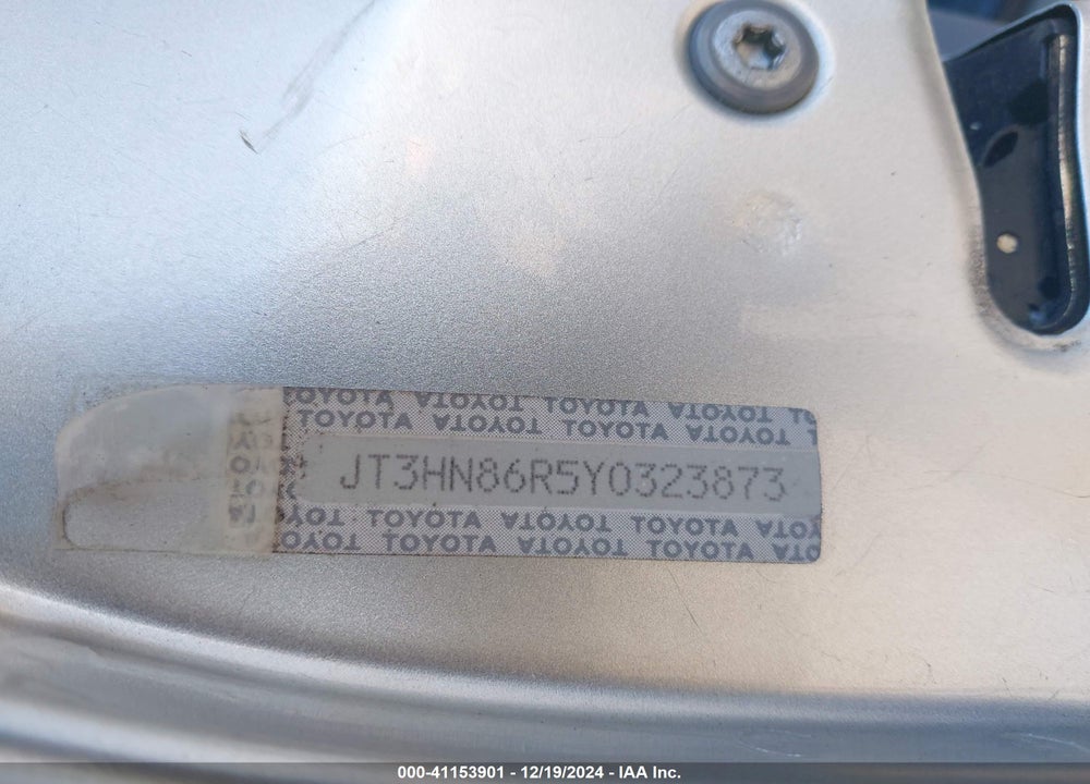 2000 TOYOTA 4RUNNER SR5 V6 VIN: JT3HN86R5Y0323873
