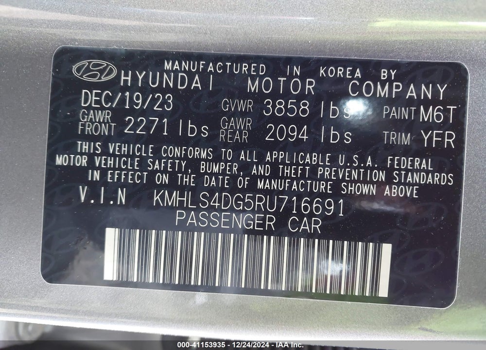2024 HYUNDAI ELANTRA VIN: KMHLS4DG5RU716691