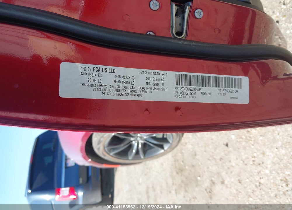 2018 DODGE CHARGER VIN: 2C3CDXHG3JH140881