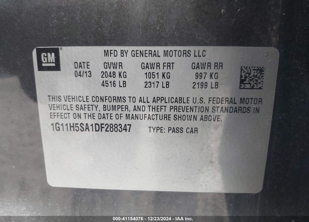 2013 CHEVROLET MALIBU 1LZ VIN: 1G11H5SA1DF288347