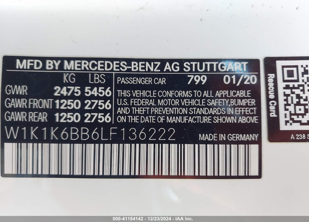 2020 MERCEDES-BENZ AMG E 53 VIN: W1K1K6BB6LF136222