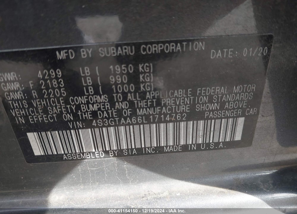 2020 SUBARU IMPREZA VIN: 4S3GTAA66L1714762