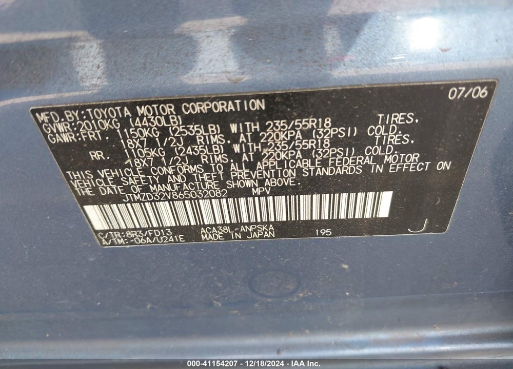 2006 TOYOTA RAV4 SPORT VIN: JTMZD32V865032082