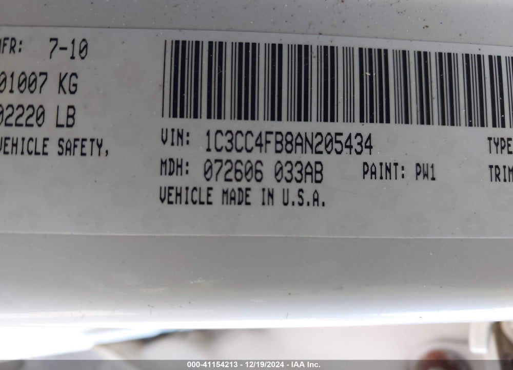2010 CHRYSLER SEBRING TOURING VIN: 1C3CC4FB8AN205434