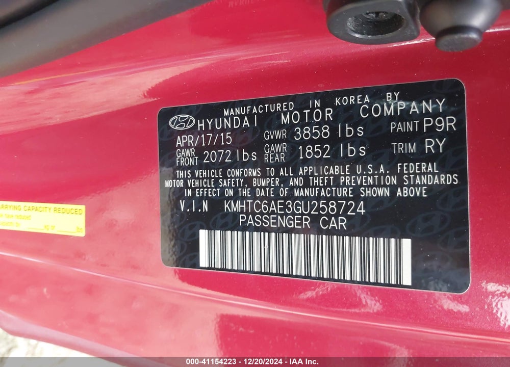 2016 HYUNDAI VELOSTER TURBO VIN: KMHTC6AE3GU258724