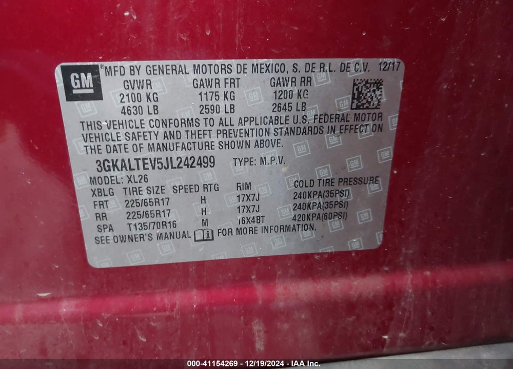 2018 GMC TERRAIN SLE VIN: 3GKALTEV5JL242499