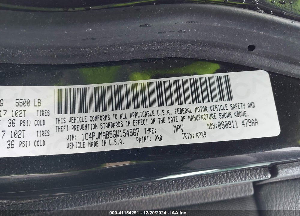 2016 JEEP CHEROKEE SPORT VIN: 1C4PJMAB5GW154567